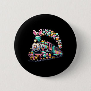 Railroad Bunny Train Easter Egg Kids Toddler Boys  Button