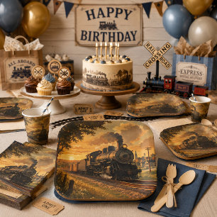 Railroad Charm Vintage Steam Train Paper Plates