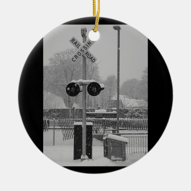 Railroad Crossing (b&w) Ceramic Ornament (Front)
