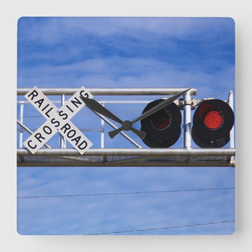 Railroad Crossing Cantilever Flashers Square Wall Clock