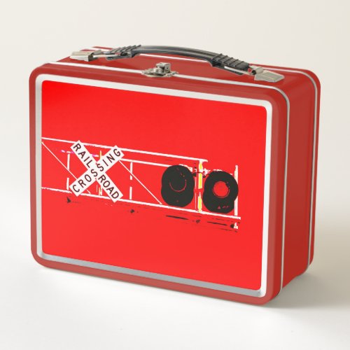 Railroad Crossing Cantilever With Red Background Metal Lunch Box