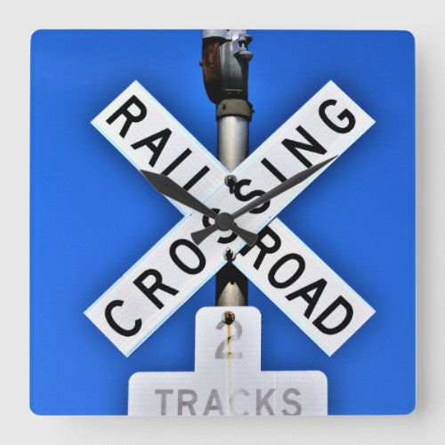 Railroad Crossing Crossbuck With Mechanical Bell Square Wall Clock