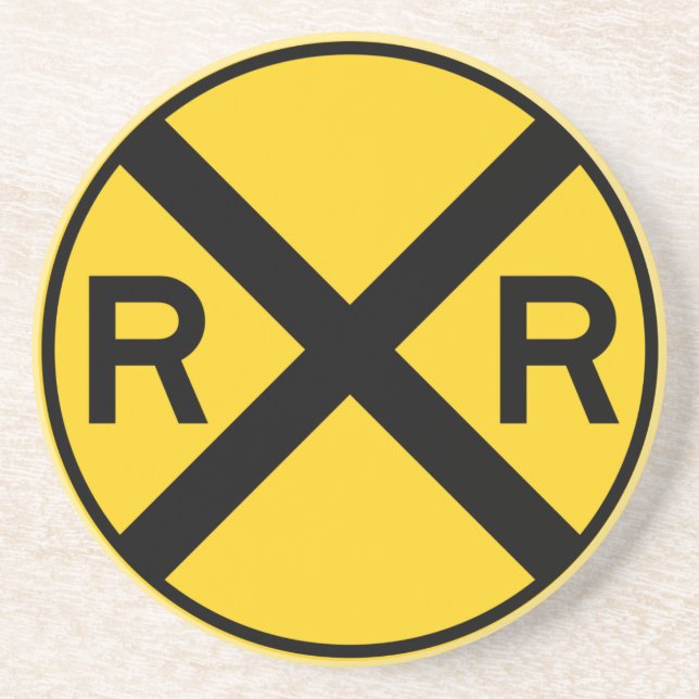 Railroad Crossing Highway Sign Drink Coaster (Front)