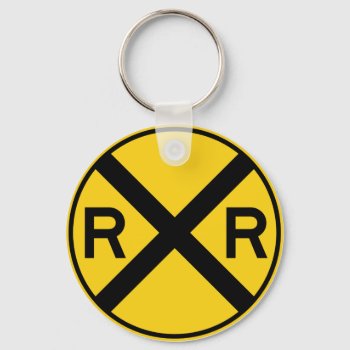 Railroad Crossing Highway Sign Keychain by wesleyowns at Zazzle
