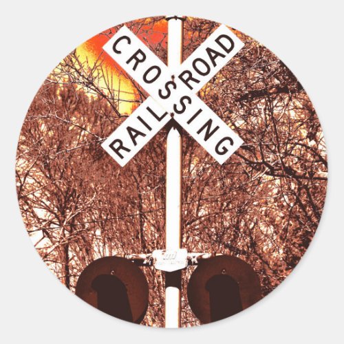 Railroad Crossing in Color and Black  White Classic Round Sticker