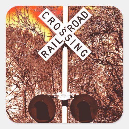 Railroad Crossing in Color and Black  White Square Sticker