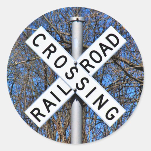 Railroad Crossing Inverted Crossbuck Classic Round Sticker