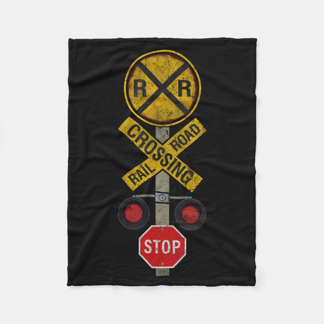 Railroad Crossing Locomotive Model Train Lover Roa Fleece Blanket (Front)