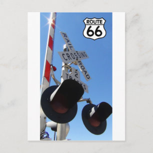railroad crossing Route 66 Shield Postcard