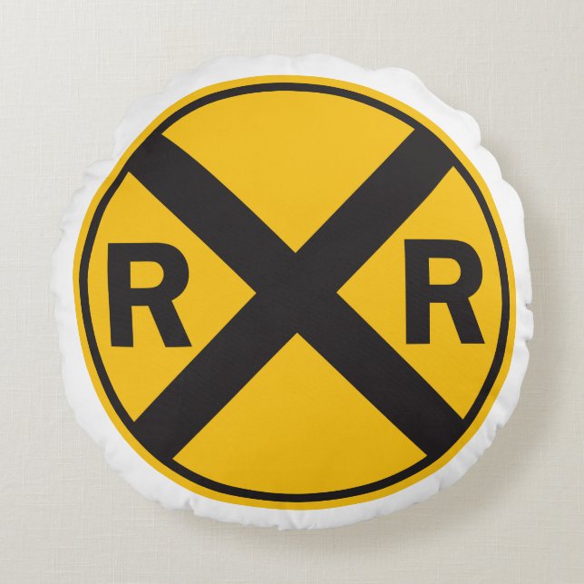 Railroad Crossing Sign Round Pillow (Front)