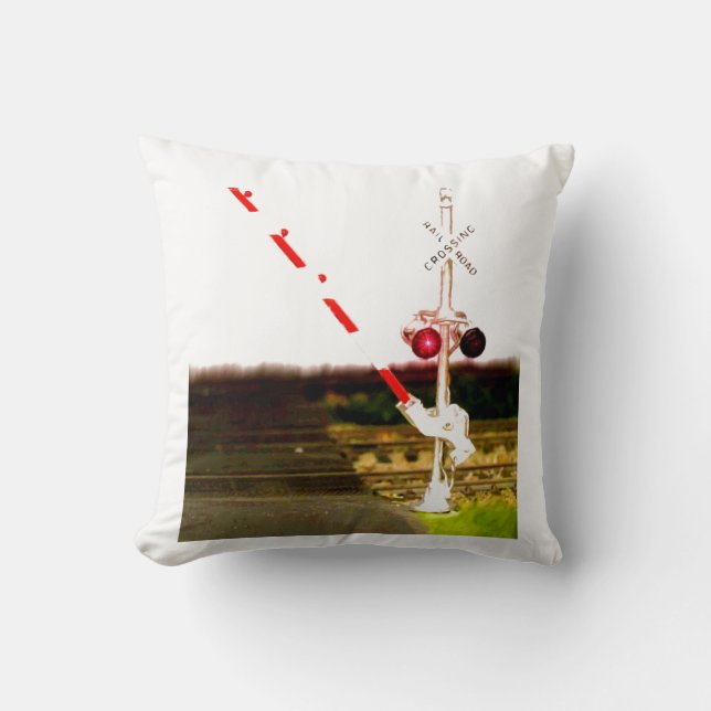 Railroad Crossing Signal And Railroad Tracks Throw Pillow (Front)