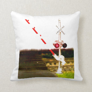 Railroad Crossing Signal And Railroad Tracks Throw Pillow