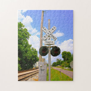 Railroad Crossing Signals Facing Tracks Jigsaw Puzzle