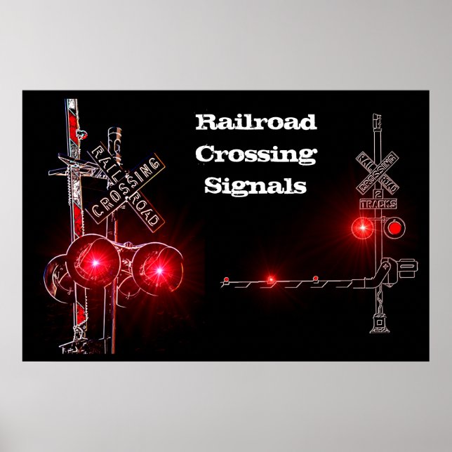 Railroad Crossing Signals Neon Poster (Front)