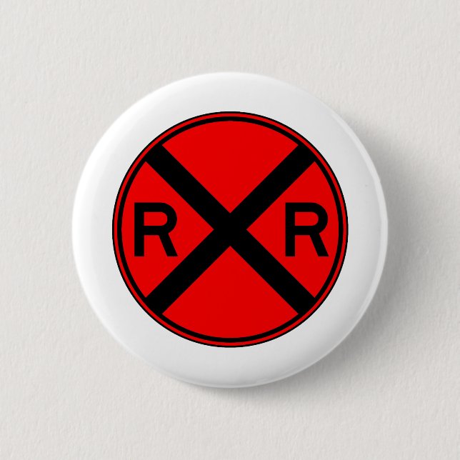 Railroad Crossing Warning Street Sign Train Button (Front)