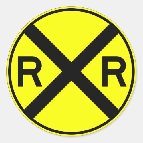 Railroad Crossing Warning Street Sign Train Classic Round Sticker