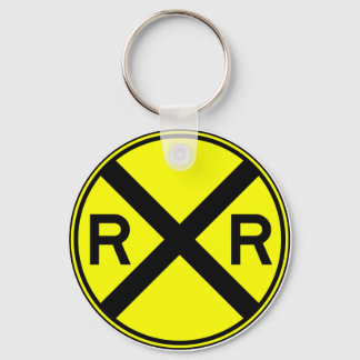 Railroad Crossing Warning Street Sign Train Keychain