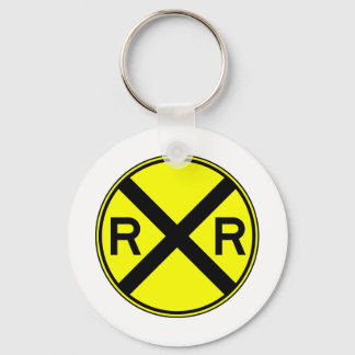 Railroad Crossing Warning Street Sign Train Keychain
