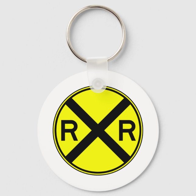 Railroad Crossing Warning Street Sign Train Keychain (Front)