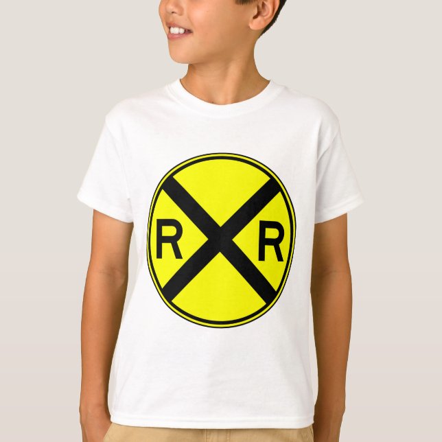 Railroad Crossing Warning Street Sign Train T-Shirt (Front)