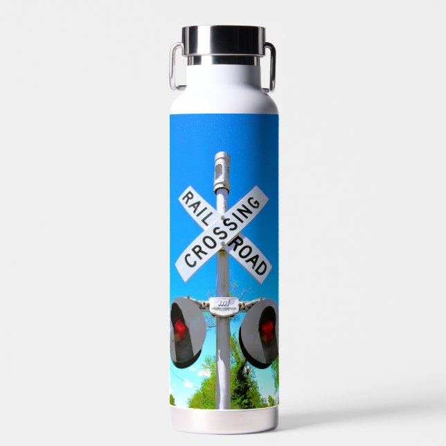 Railroad Crossing With Electronic Bell Water Bottle (Front)