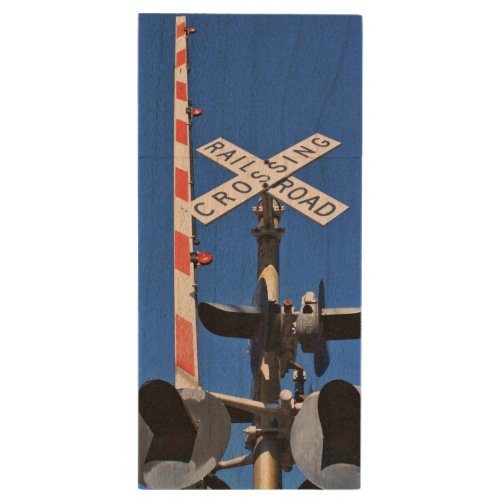 Railroad Crossing With Gate Wood Flash Drive