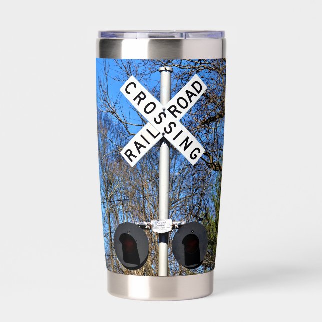 Railroad Crossing With Inverted Crossbuck Insulated Tumbler (Front)
