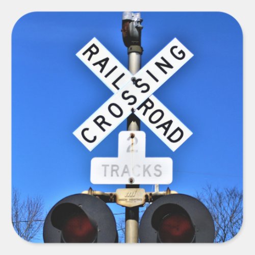 Railroad Crossing With Mechanical Bell Square Sticker