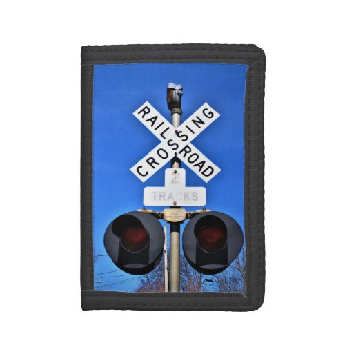 Railroad Crossing With Mechanical Bell Trifold Wallet
