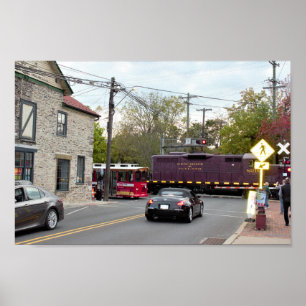 Railroad Crossing with Train Poster