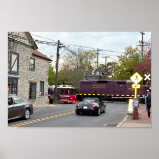 Railroad Crossing with Train Poster