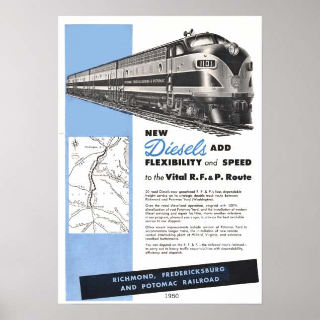 Railroad Diesels  for The Vital R.F.& P. Route Poster (Front)