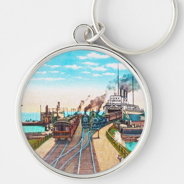 Railroad Ferry Docks, Mackinaw, Michigan Keychain (Front)