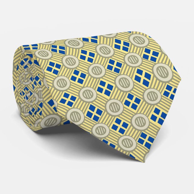 Railroad Geometric Optical Plaid Yellow Two-sided Neck Tie (Rolled)