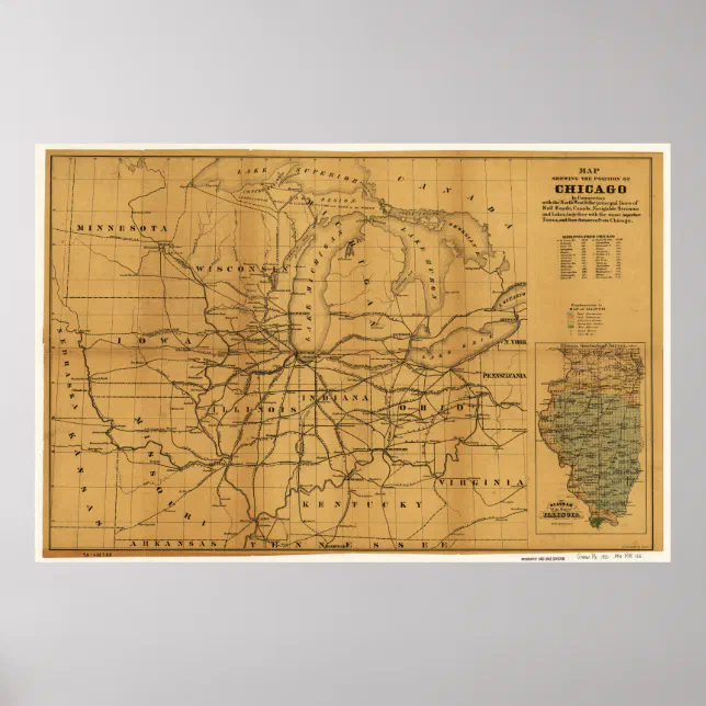 Railroad Map Chicago & Surrounding Midwest c. 1850 Poster | Zazzle