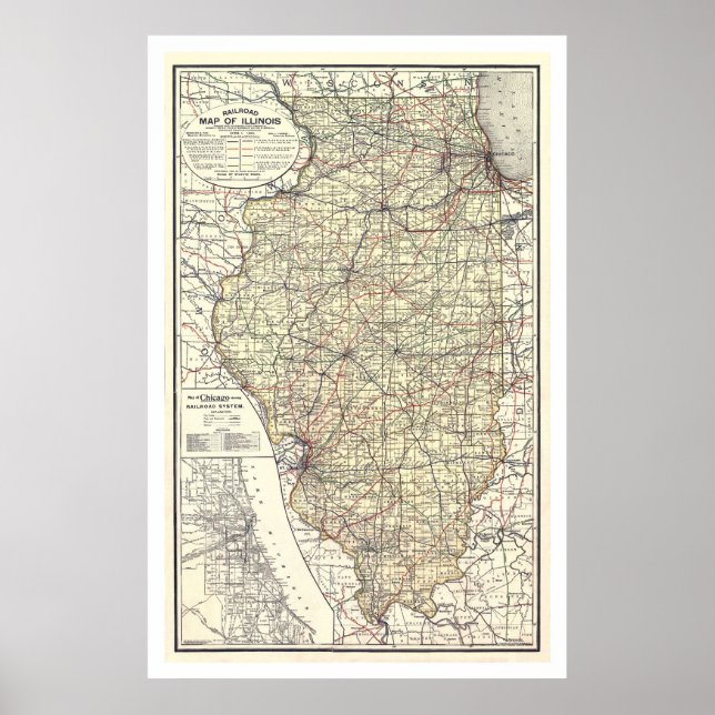 Railroad Map Of Illinois 1898 Poster (Front)
