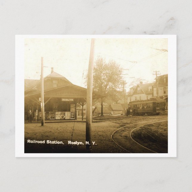 Railroad Station, Roslyn, Long Island, Vintage Postcard (Front)