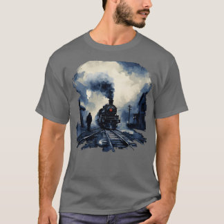 Railroad station scene steam locomotive T-Shirt