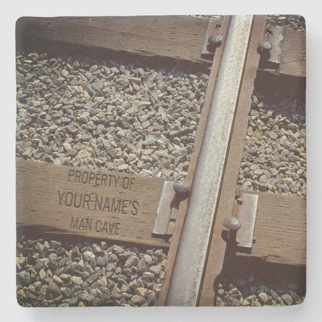 Railroad Track Customizable Man-Cave Stone Coaster (Front)