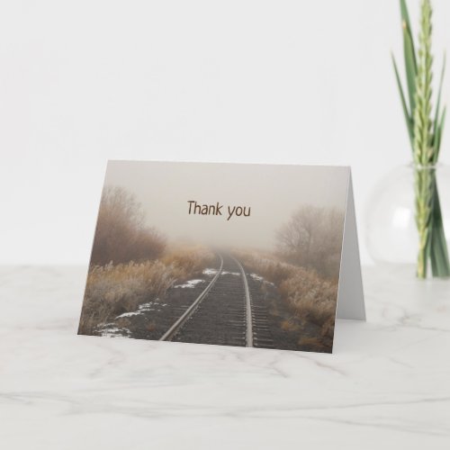Railroad Track in Foggy Winter Landscape Thank You Card