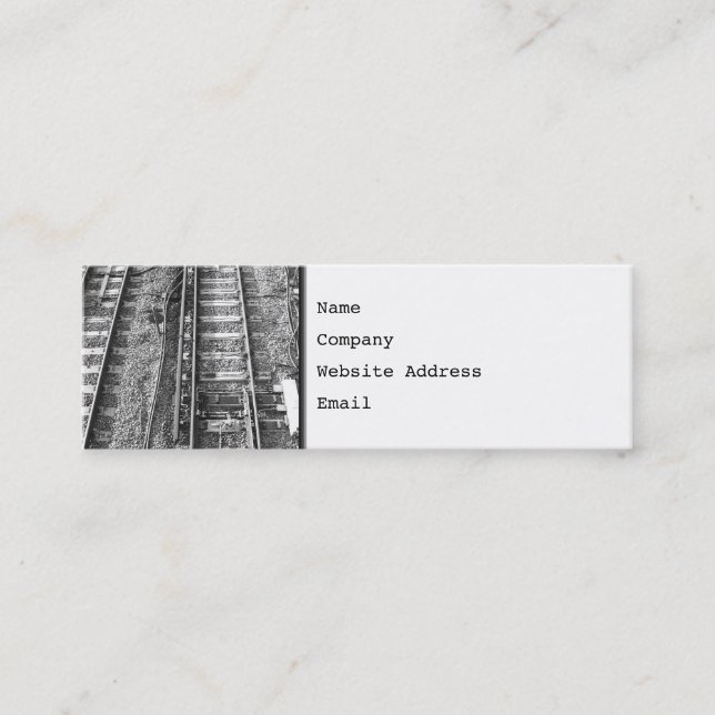 Railroad Tracks, Black and White Picture. Mini Business Card (Front)
