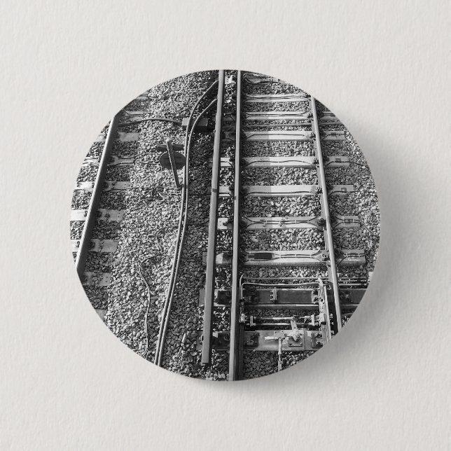Railroad Tracks, Black and White Picture. Pinback Button (Front)