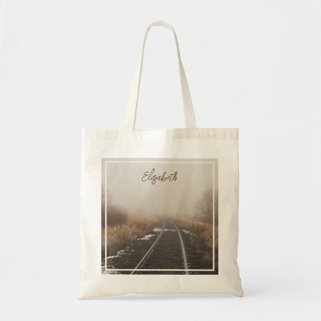 Railroad Tracks Landscape Personalized Tote Bag (Front)