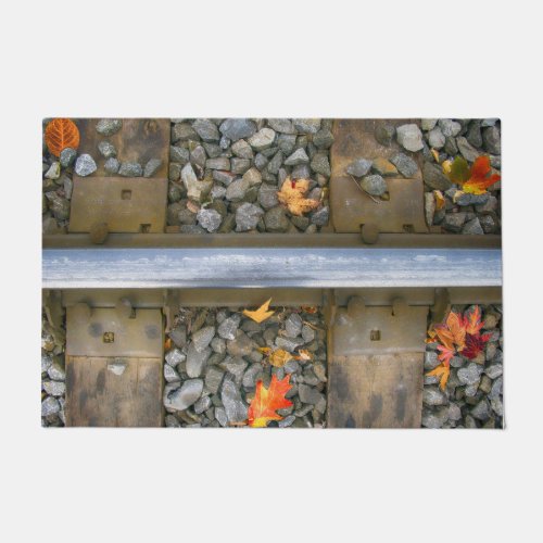 Railroad Tracks Rocks Leaves Montreal Door Mat