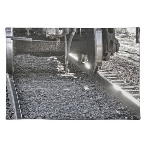 Railroad Train Car Wheels Hitting the Tracks Cloth Placemat