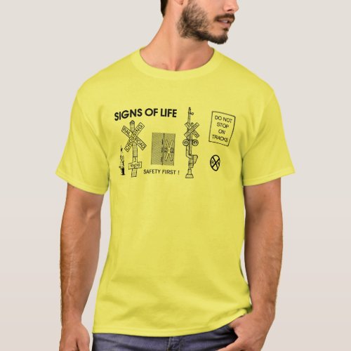 Railroad Train Crossing Lifesaving Signs Mens T_Shirt