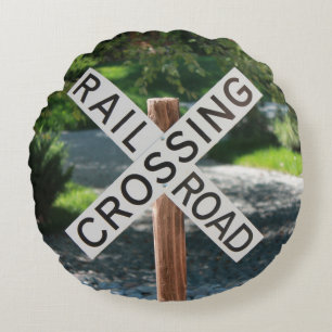 Railroad Train Crossing Sign Pillow
