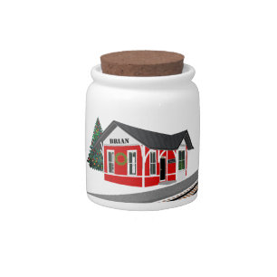 Railroad Train Depot Christmas Mantel Candy Money Jar