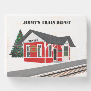 Railroad Train Depot Christmas Wood Box Sign
