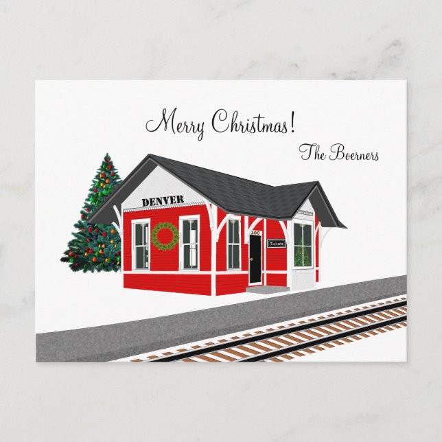 Railroad Train Depot Merry Christmas Holiday (Front)